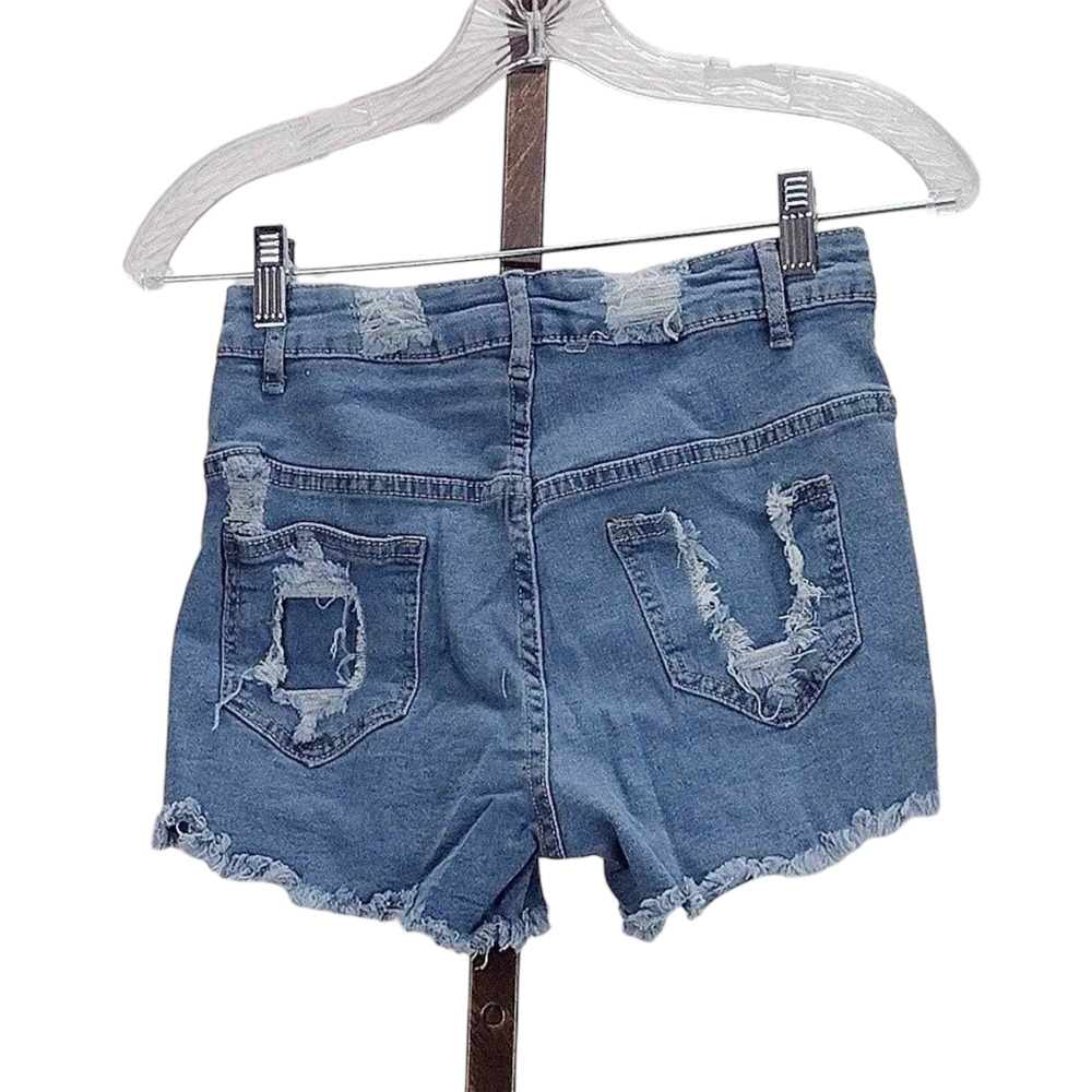 Stone Washed Distressed Raw Hem Ripped High-waisted Boyfriend Denim Shorts Small - Picture 2 of 7